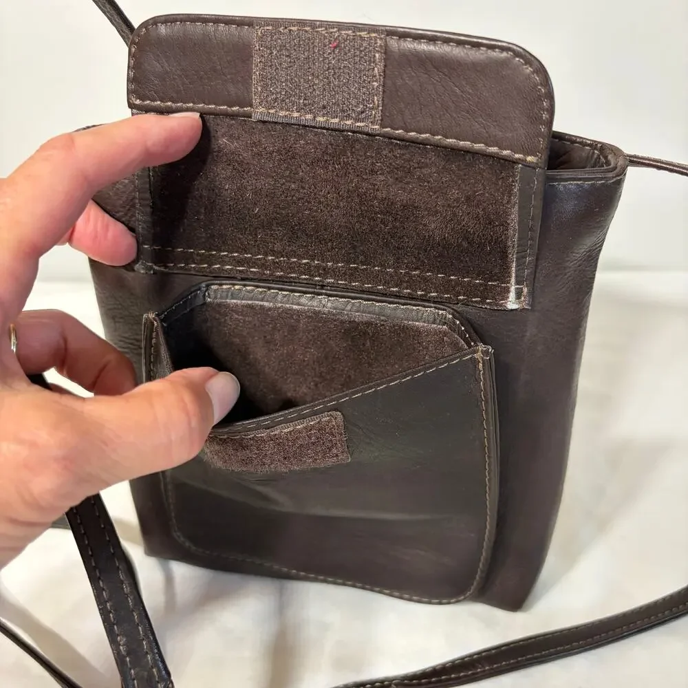 Unbranded Bag Mini Chocolate Brown Leather Crossbody Travel Pocket Snap Zip